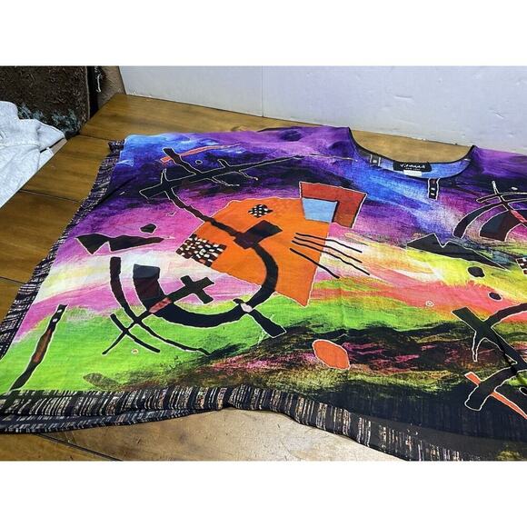 Dilemma By DunShroff Silk Art to Wear Hand Painted Poncho Top OS Silk - Picture 9 of 16